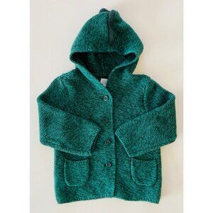 babyGAP unisex green dinosaur hoodie sweater w/button closure & pockets 18-24M D